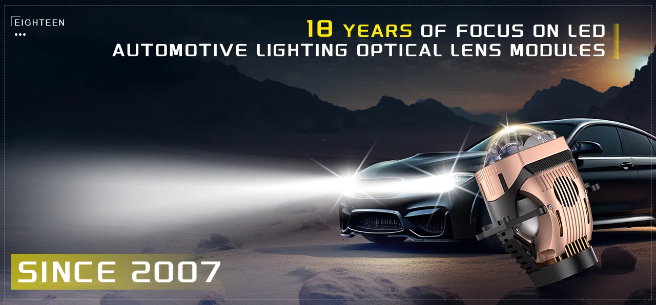 Mobil sport modern dengan lampu depan LED menyala di showroom gelap